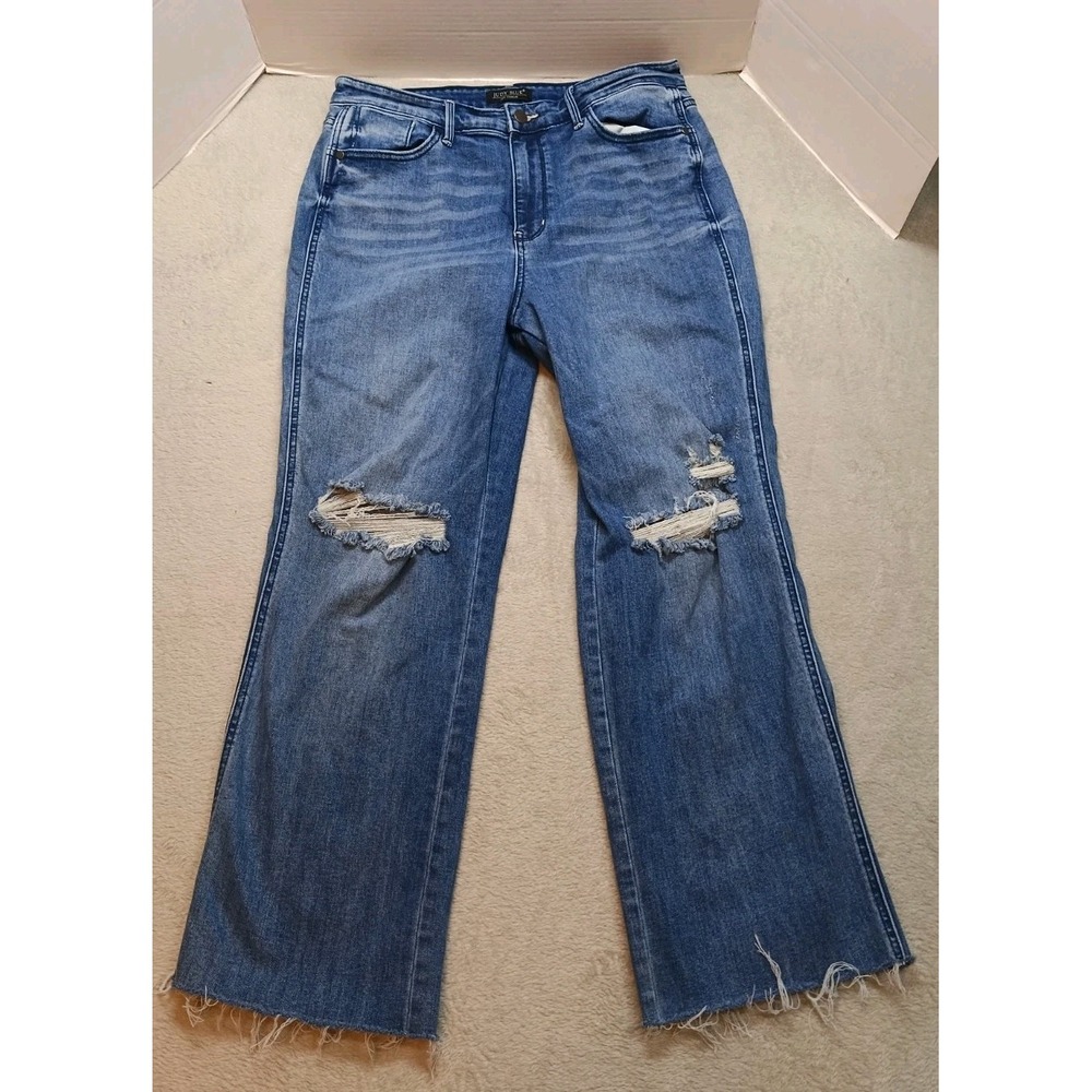 Judy Blue Jeans Womens 13/31 Blue Slim Fit Distressed Medium Wash Denim Stretch